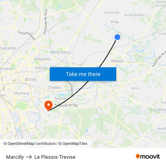 Marcilly to Le Plessis-Trevise map
