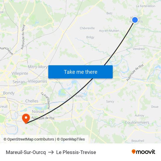 Mareuil-Sur-Ourcq to Le Plessis-Trevise map