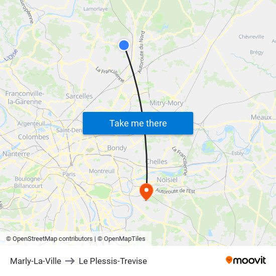 Marly-La-Ville to Le Plessis-Trevise map