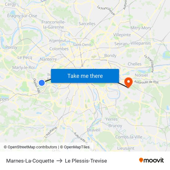 Marnes-La-Coquette to Le Plessis-Trevise map