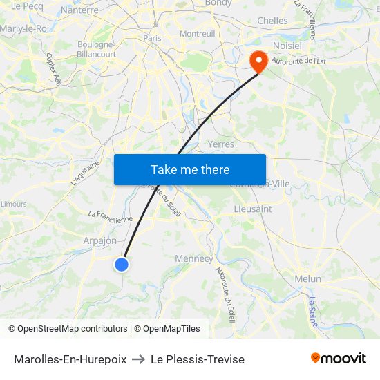 Marolles-En-Hurepoix to Le Plessis-Trevise map