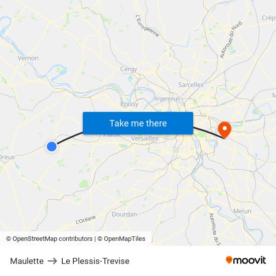 Maulette to Le Plessis-Trevise map