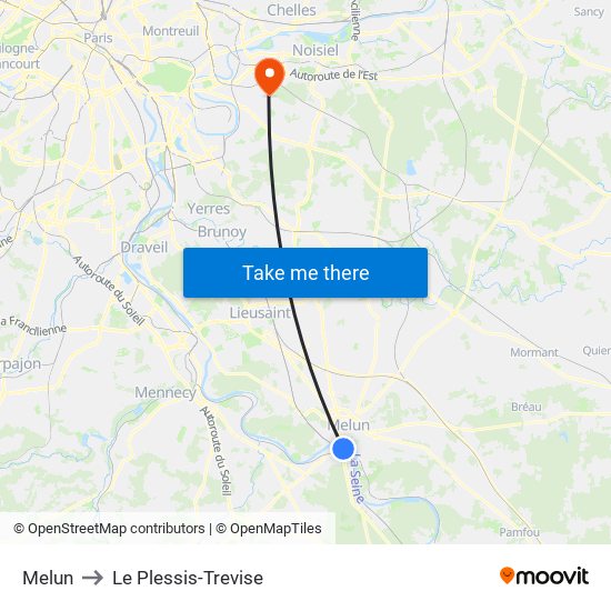 Melun to Le Plessis-Trevise map