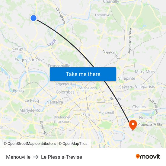 Menouville to Le Plessis-Trevise map
