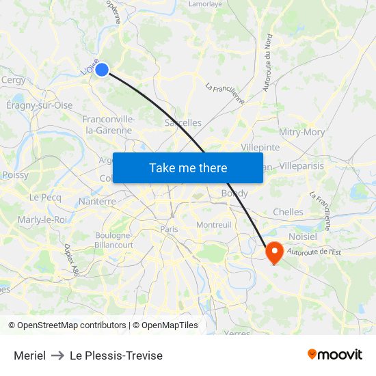 Meriel to Le Plessis-Trevise map