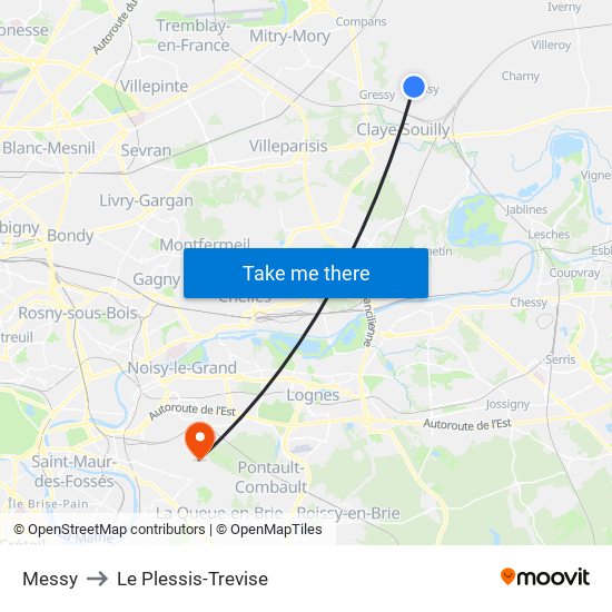 Messy to Le Plessis-Trevise map