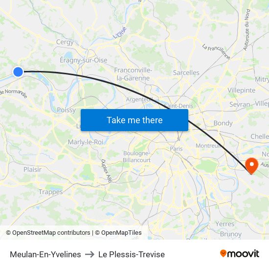 Meulan-En-Yvelines to Le Plessis-Trevise map