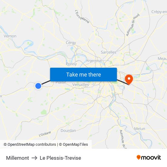 Millemont to Le Plessis-Trevise map