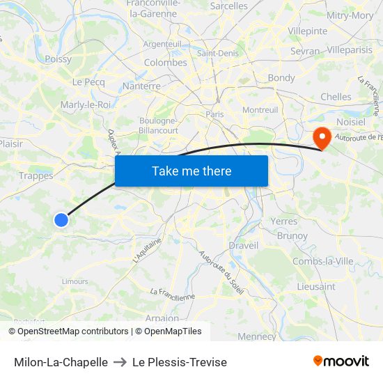 Milon-La-Chapelle to Le Plessis-Trevise map