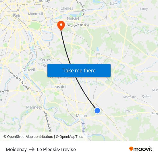 Moisenay to Le Plessis-Trevise map