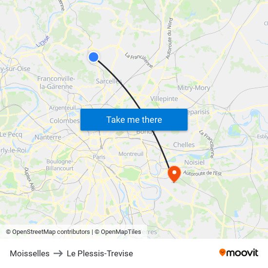Moisselles to Le Plessis-Trevise map