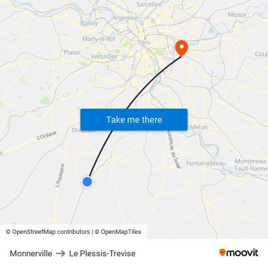 Monnerville to Le Plessis-Trevise map