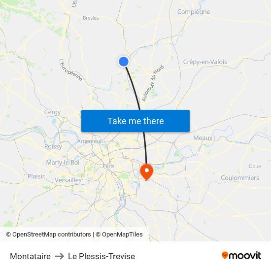 Montataire to Le Plessis-Trevise map