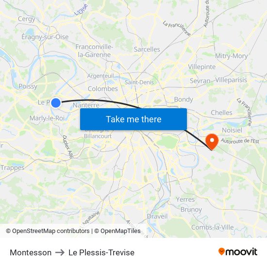 Montesson to Le Plessis-Trevise map