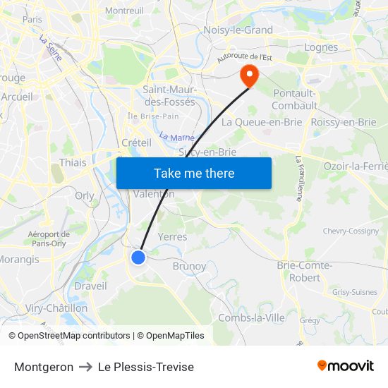 Montgeron to Le Plessis-Trevise map