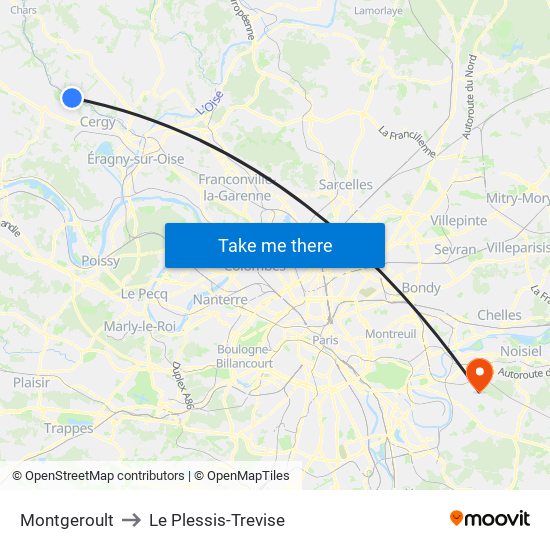 Montgeroult to Le Plessis-Trevise map