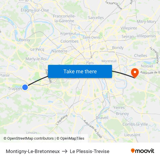 Montigny-Le-Bretonneux to Le Plessis-Trevise map