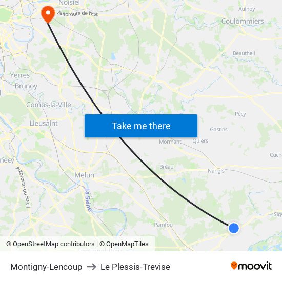 Montigny-Lencoup to Le Plessis-Trevise map