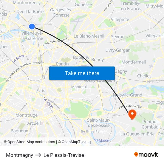 Montmagny to Le Plessis-Trevise map