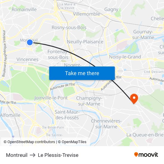 Montreuil to Le Plessis-Trevise map