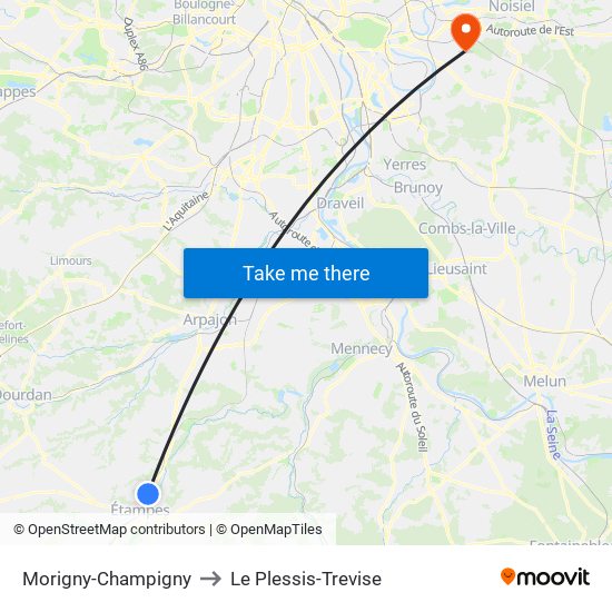 Morigny-Champigny to Le Plessis-Trevise map