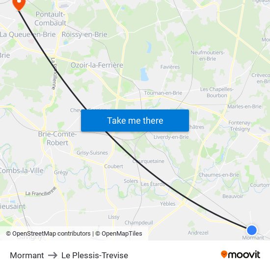 Mormant to Le Plessis-Trevise map