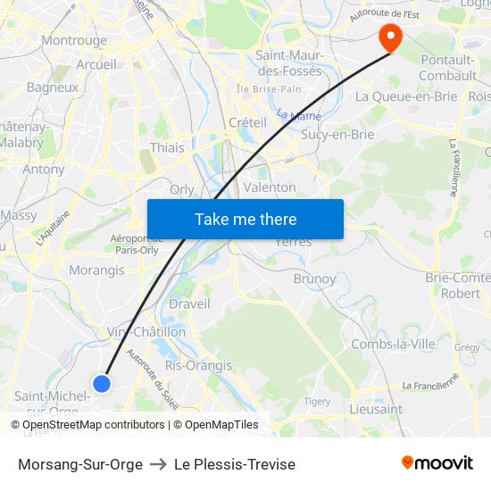Morsang-Sur-Orge to Le Plessis-Trevise map