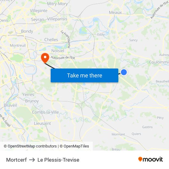 Mortcerf to Le Plessis-Trevise map