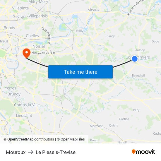 Mouroux to Le Plessis-Trevise map