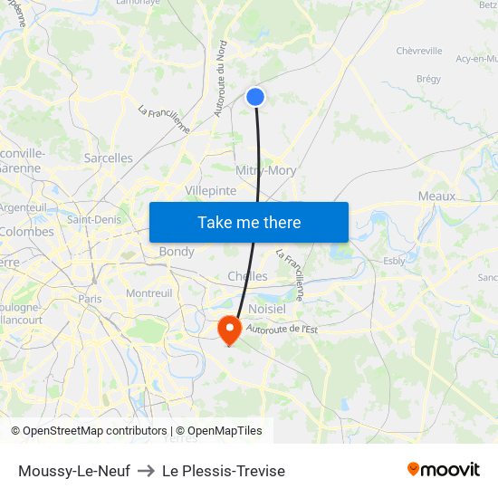 Moussy-Le-Neuf to Le Plessis-Trevise map