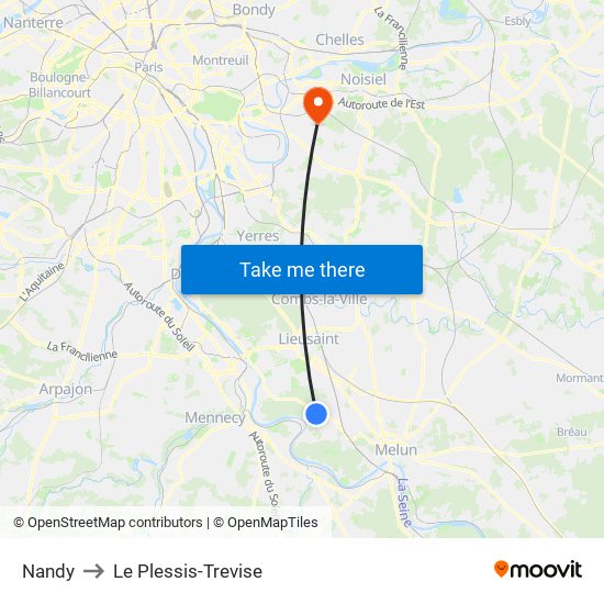 Nandy to Le Plessis-Trevise map