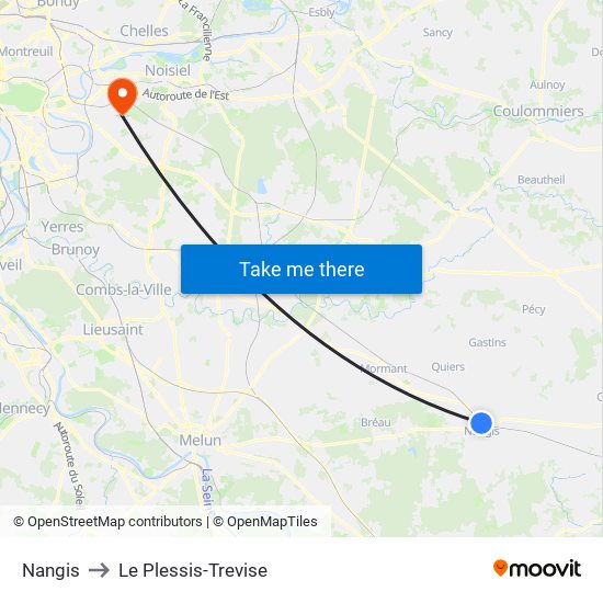 Nangis to Le Plessis-Trevise map