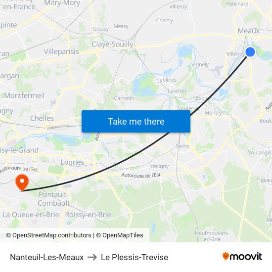 Nanteuil-Les-Meaux to Le Plessis-Trevise map