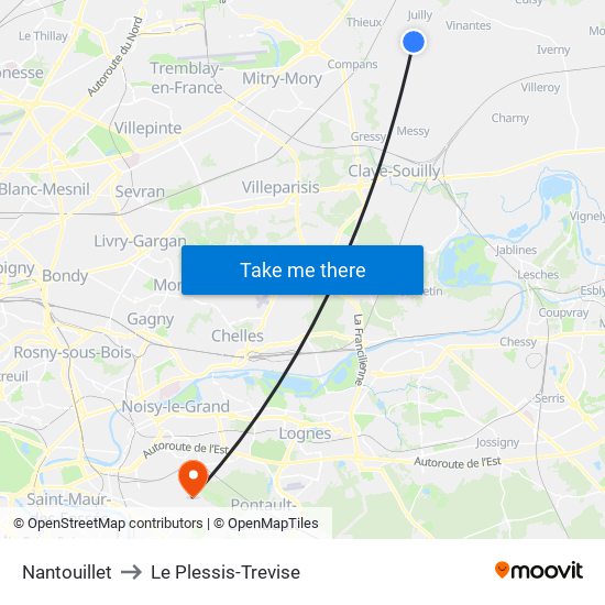 Nantouillet to Le Plessis-Trevise map