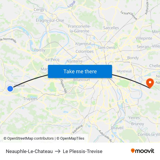 Neauphle-Le-Chateau to Le Plessis-Trevise map