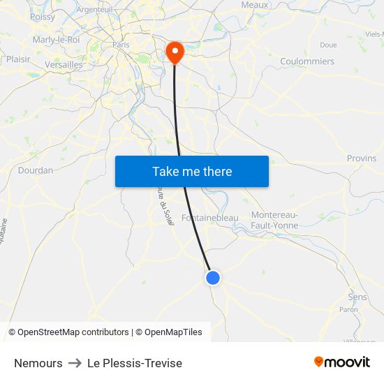 Nemours to Le Plessis-Trevise map