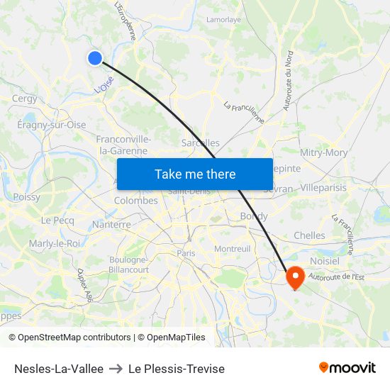 Nesles-La-Vallee to Le Plessis-Trevise map