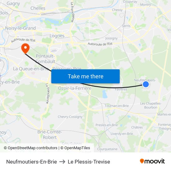 Neufmoutiers-En-Brie to Le Plessis-Trevise map