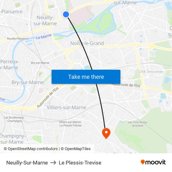 Neuilly-Sur-Marne to Le Plessis-Trevise map