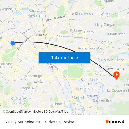 Neuilly-Sur-Seine to Le Plessis-Trevise map