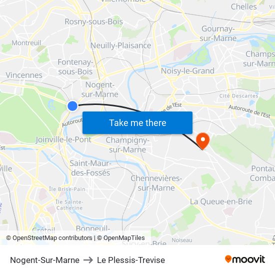 Nogent-Sur-Marne to Le Plessis-Trevise map