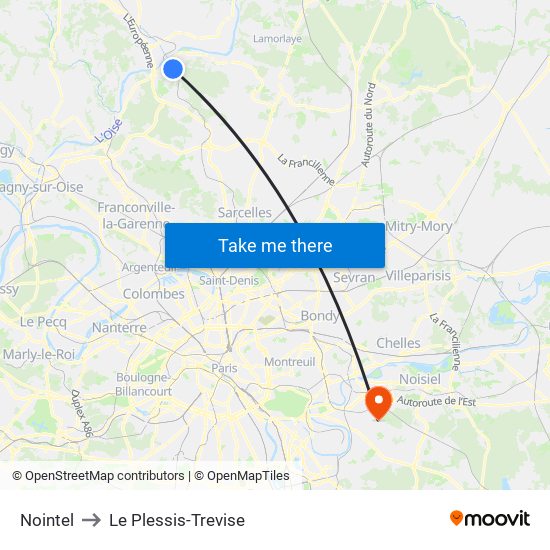Nointel to Le Plessis-Trevise map