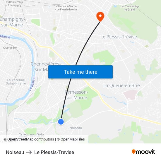 Noiseau to Le Plessis-Trevise map