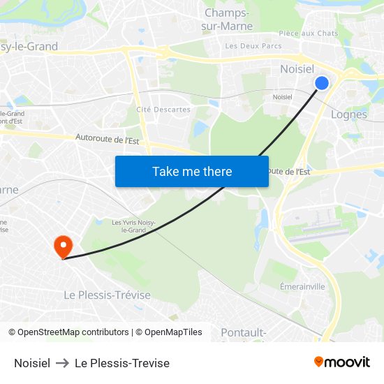 Noisiel to Le Plessis-Trevise map