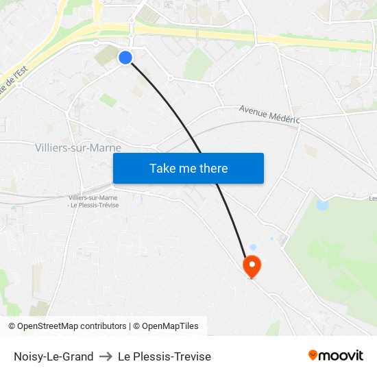 Noisy-Le-Grand to Le Plessis-Trevise map