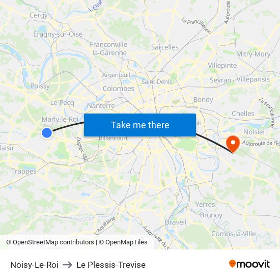 Noisy-Le-Roi to Le Plessis-Trevise map
