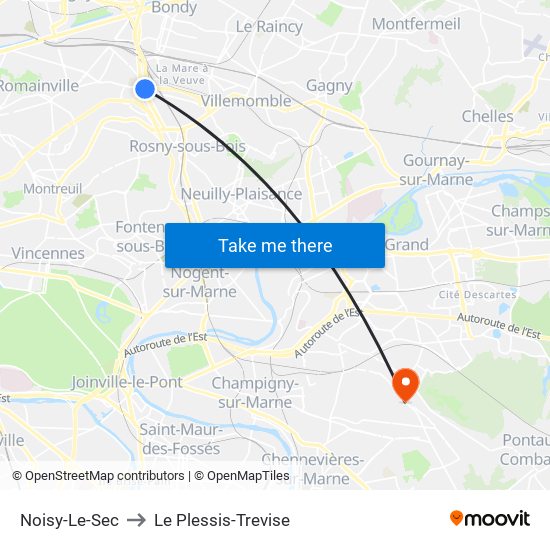 Noisy-Le-Sec to Le Plessis-Trevise map