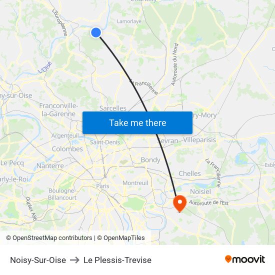 Noisy-Sur-Oise to Le Plessis-Trevise map