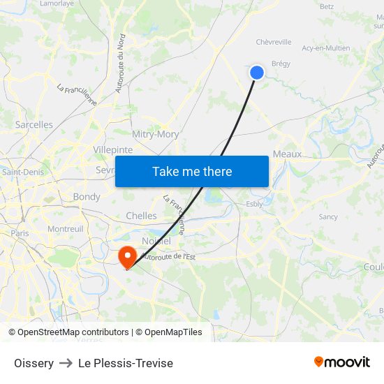 Oissery to Le Plessis-Trevise map