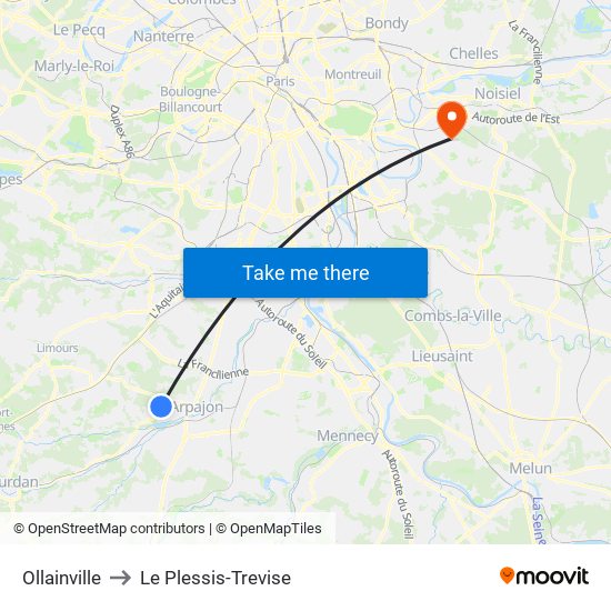 Ollainville to Le Plessis-Trevise map